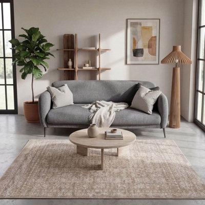 The Rugs Beige Montana Oriental Area Rug And Runner Soft Durable Pet Friendly Easy To Clean Living Room Bedroom Hallway 3716B B&Q