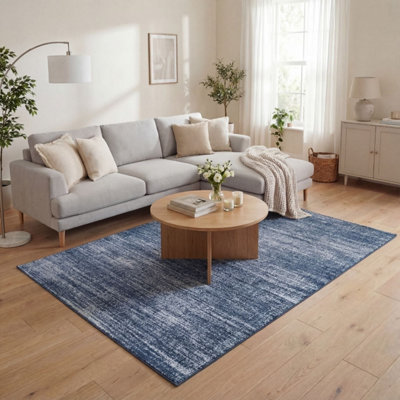 The Rugs Blue Montana Abstract Area Rug And Runner Soft Durable Pet Friendly Easy To Clean Living Room Bedroom 3800Bl B&Q