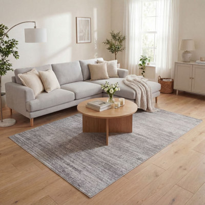 The Rugs Montana Grey Abstract Area Rug And Runner Soft Durable Pet Friendly Easy To Clean Living Room Bedroom 3800G from B&Q