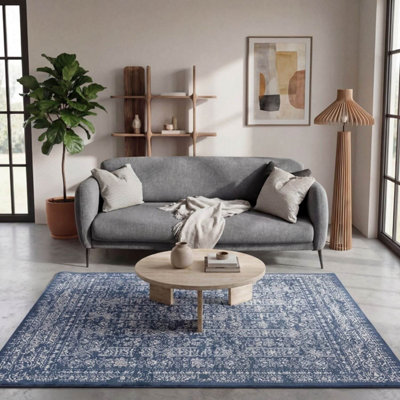 The Rugs Blue Montana Oriental Area Rug And Runner Soft Durable Pet Friendly Easy To Clean Living Room Bedroom Hallway 3716Bl B&Q