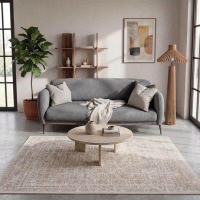 The Rugs Area Rug Vintage Design In And Non-Shedding Short Pile Living Room Rugs 3716Cb Cream/Beige