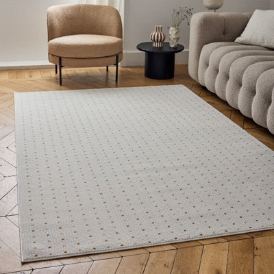 The Rugs Carmel Dots Area Rug And Runner Non Shedding, Stain Resistant, Soft Cream/Gold