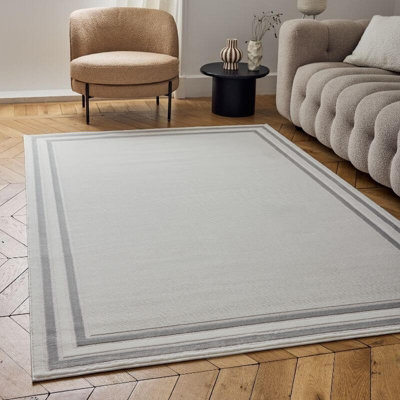 The Rugs Carmel Cream/grey Bordered Area Rug And Runner Non SheddingStain ResistantSoft from B&Q