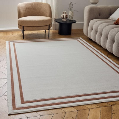 The Rugs Carmel /Terra Bordered Area Rug And Runner Non Shedding, Stain Resistant, Soft Cream