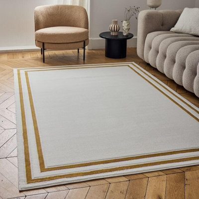 The Rugs Carmel Cream/gold Bordered Area Rug And Runner Non SheddingStain ResistantSoft from B&Q