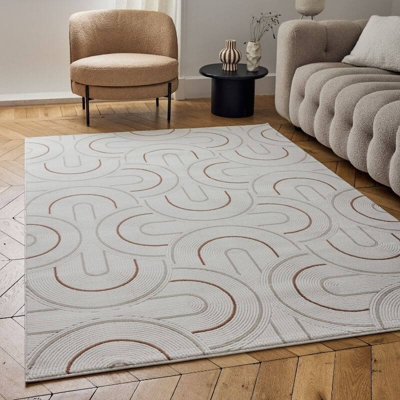 The Rugs Cream Carmel /Terra Geometric Area Rug And Runner Non Shedding, Stain Resistant, Soft
