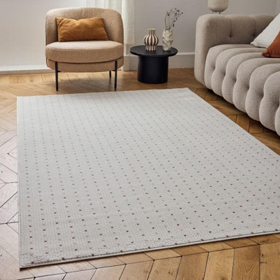 The Rugs Cream Carmel /Terra Dots Area Rug And Runner Non Shedding, Stain Resistant, Soft