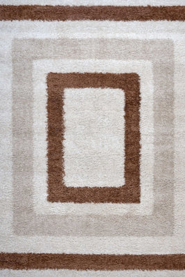 The Rugs Light/Beige Moodi Shaggy Beige/Terra Slatefern Rug Runner Bordered Thick High Pile For Living Rooms, Bedrooms, Hallways Size 6
