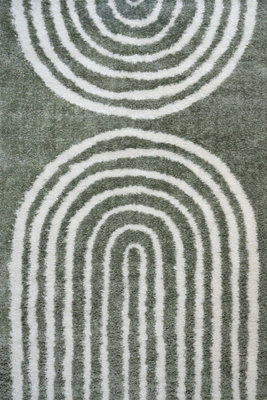 B&Q -  Moodi Shaggy Green Reverie Rug Runner Scandinavian Thick High Pile For Living RoomsBedroomsHallwaysKitchens