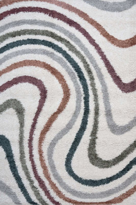 The Rugs Moodi Shaggy Multicolour Mirage Rug Runner Striped Thick High Pile For Living RoomsBedroomsHallwaysKitchens from B&Q