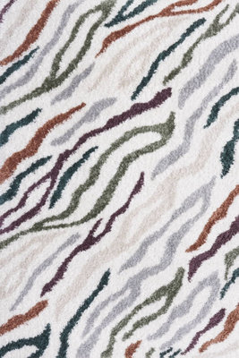 The Rugs Green/Brown/Purple Moodi Shaggy Multicolour Tidecrest Rug Runner Abstract Thick High Pile For Living Rooms, Bedrooms, Hallways, Kitchens Size 6