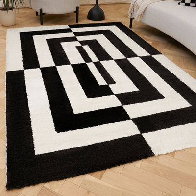 The Rugs Joli Black And White Geometric Rug Soft Dense Pile Easy To Clean And Pet Friendly For Living Rooms And Bedrooms from B&Q