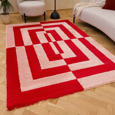 The Rugs Joli Red And Pink Geometric Rug Soft Dense Pile Easy To Clean And Pet Friendly For Living Rooms And Bedrooms from B&Q