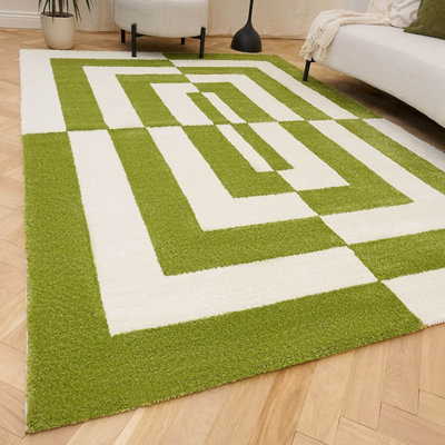 The Rugs Joli Green And White Geometric Rug Soft Dense Pile Easy To Clean And Pet Friendly For Living Rooms And Bedrooms from B&Q