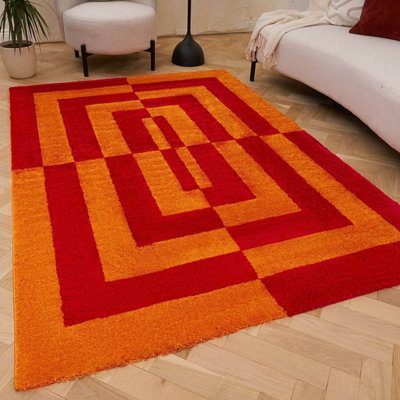 The Rugs Joli Red And Orange Geometric Rug Soft Dense Pile Easy To Clean And Pet Friendly For Living Rooms And Bedrooms from B&Q