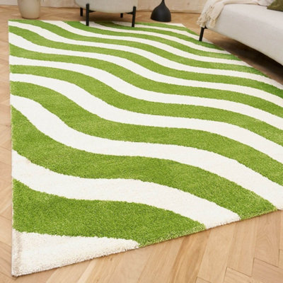 The Rugs Joli Green And White Wavy Rug Soft Dense Pile Easy To Clean And Pet Friendly For Living Rooms And Bedrooms from B&Q