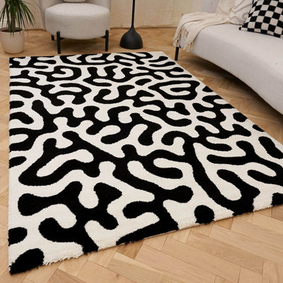 The Rugs Joli Black And White Abstract Doodle Rug Soft Dense Pile Easy To Clean And Pet Friendly For Living Rooms And Bedrooms from B&Q