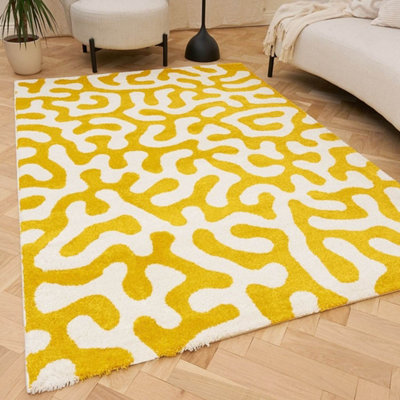 The Rugs Yellow/White Joli And Abstract Doodle Rug Soft Dense Pile Easy To Clean And Pet Friendly For Living Rooms And Bedrooms Small B&Q