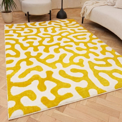 The Rugs Joli Yellow And White Abstract Doodle Rug Soft Dense Pile Easy To Clean And Pet Friendly For Living Rooms And Bedrooms from B&Q