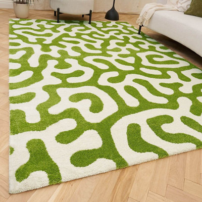 The Rugs Green/White Joli And Abstract Doodle Rug Soft Dense Pile Easy To Clean And Pet Friendly For Living Rooms And Bedrooms Small B&Q