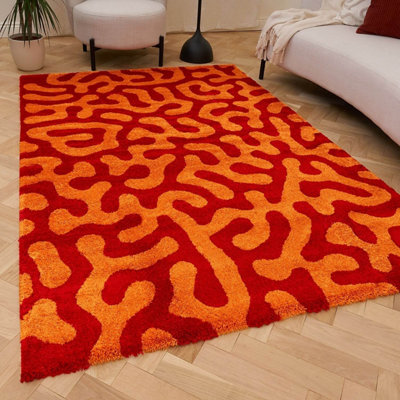 The Rugs Red/Orange Joli And Abstract Doodle Rug Soft Dense Pile Easy To Clean And Pet Friendly For Living Rooms And Bedrooms Small