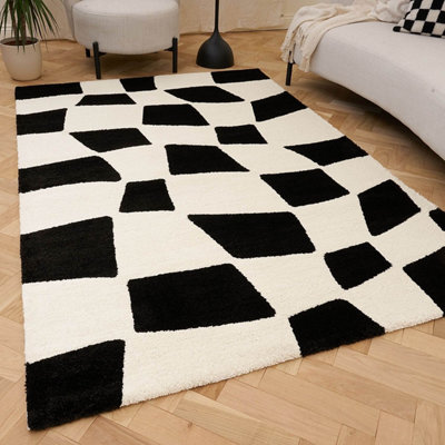 The Rugs Joli Black And White Chequered Rug Soft Dense Pile Easy To Clean And Pet Friendly For Living Rooms And Bedrooms from B&Q