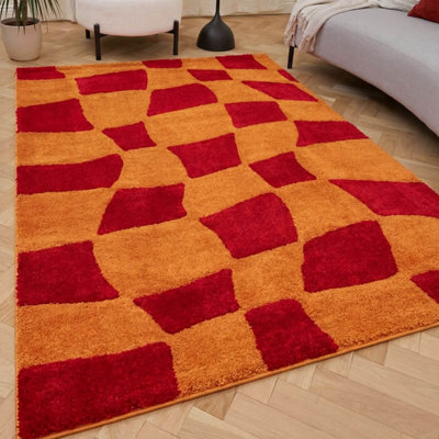 The Rugs Joli Red And Orange Chequered Rug Soft Dense Pile Easy To Clean And Pet Friendly For Living Rooms And Bedrooms from B&Q