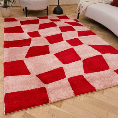 The Rugs Joli Red And Pink Chequered Rug Soft Dense Pile Easy To Clean And Pet Friendly For Living Rooms And Bedrooms from B&Q