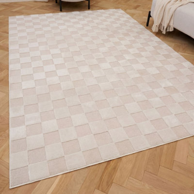 The Rugs Ivory Loft Checkerboard Living Room Area Rug And Runners Soft Pile Small B&Q