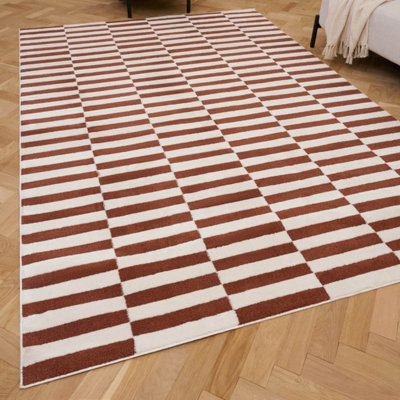The Rugs Loft Terra And Ivory Striped Living Room Area Rug And Runners Soft Pile from B&Q