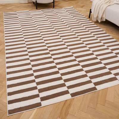 The Rugs Loft Taupe And Ivory Striped Living Room Area Rug And Runners Soft Pile from B&Q