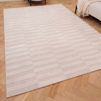 The Rugs Ivory Loft Striped Living Room Area Rug And Runners Soft Pile Small B&Q