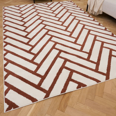The Rugs Ivory Loft Terra And Herringbone Living Room Area Rug And Runners Soft Pile Small B&Q