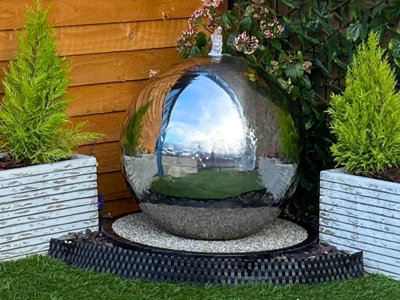 Outdoor Living UK 50Cm Stainless Steel Sphere Modern Metal Solar Water Feature from B&Q