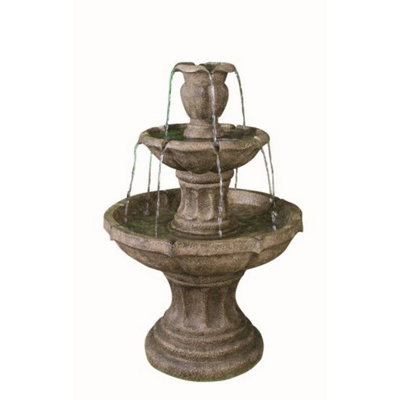 Outdoor Living UK Aqua Creations 3 Tier Classic Stone Fountain Mains Plugin Powered Water Feature With Protective Cover from B&Q