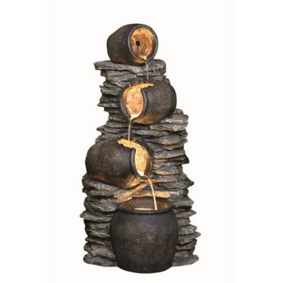Outdoor Living UK Aqua Creations 4 Pots On Rock Solar Water Feature With Protective Cover from B&Q