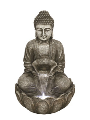 Outdoor Living UK Aqua Creations Medium Grey Buddha Mains Plugin Powered Water Feature With Protective Cover from B&Q