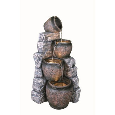 Outdoor Living UK Aqua Creations 4 Pots On Blue Slate Solar Water Feature from B&Q