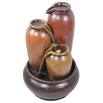 Outdoor Living Uk 3 Pouring Urns Traditional Mains Plugin Powered Water Feature