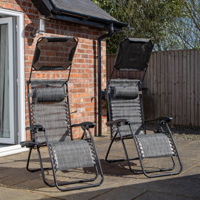 Samuel Alexander Pack Of 2 Multi Position Garden Gravity Relaxer Chair Sun Loungers With Sun Canopy In Grey from B&Q