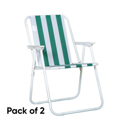 Samuel Alexander 2 Pack Of Outdoor Green And White Stripe Camping Chairs With Armrests from B&Q