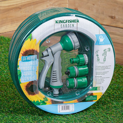 Samuel Alexander 30M Reinforced Green Garden Hosepipe With Spray Gun Set from B&Q