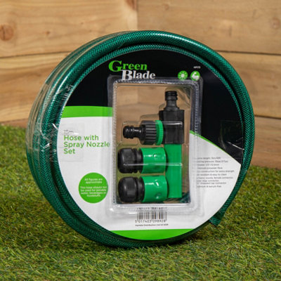 Samuel Alexander 15M Reinforced Garden Hose Pipe / Hosepipe With Spray Nozzle Set In Green