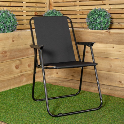B&Q -  Black Lightweight Foldable Canvas Chair With  Plastic Armrests