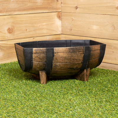 Samuel Alexander Medium Oak Barrel Effect Plastic Decorative Garden Trough Planter