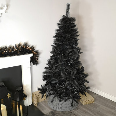 Samuel Alexander 7Ft (2.1M) Premier Hinged Black Tipped Pvc Fir Christmas Halloween Tree With 861 Cashmere Tips from B&Q