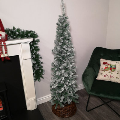 Samuel Alexander 5.5Ft (1.7M) Premier Snow Flocked Spruce Pine Slim Christmas Tree In Green from B&Q