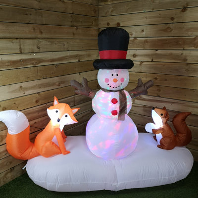 Samuel Alexander Premier Indoor Outdoor 1.5M Lit Inflatable Multi Coloured Flashing Snowman With Fox And Squirrel White