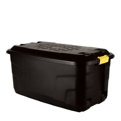 Samuel Alexander 145L Heavy Duty Trunk On Wheels SturdyLockableStackable And Nestable Design Storage Chest With Clips In Black from B&Q