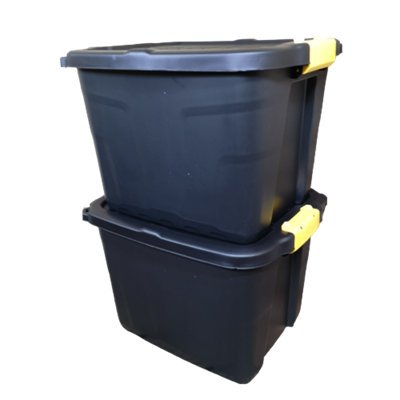 Rackhams Black 2 X 42L Heavy Duty Storage Tubs Sturdy, Lockable, Stackable And Nestable Design Storage Chests With Clips In - Image 8